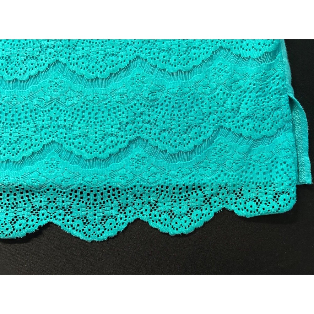 Faded Glory 3X Top Teal Green Knit Shirt Scalloped Lace Overlay Plus Size 22W 24